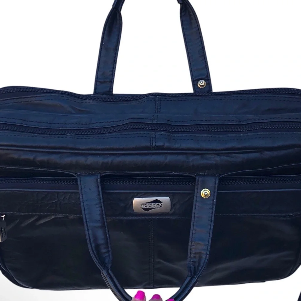 American Tourister Black Leather Laptop Bag